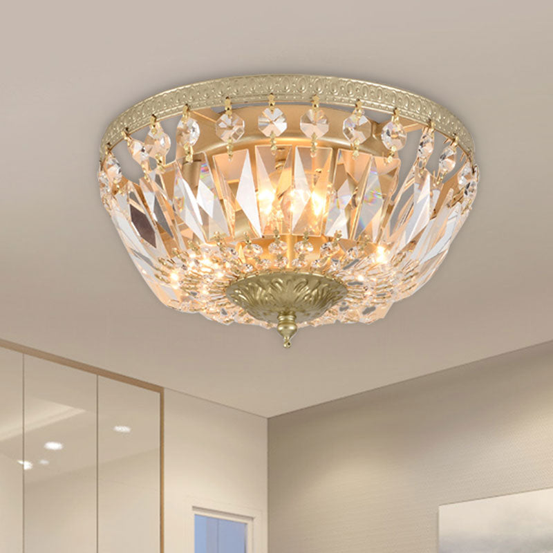Crystal Strands Shade Flushmount Light With Metal Finish