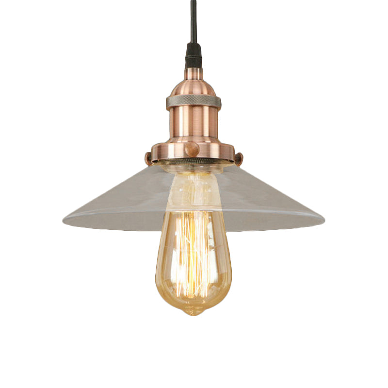 Industrial Clear Glass Pendant Lamp With Cone Shade - Black/Rust/Copper Finish Living Room Hanging