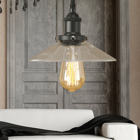 Industrial Clear Glass Pendant Lamp With Cone Shade - Black/Rust/Copper Finish Living Room Hanging