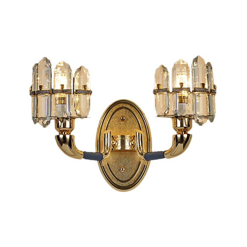 Arched Wall Mount Lamp: Postmodern Crystal Panel Bedside Lighting (Blue/Gold)