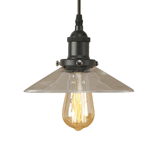 Industrial Clear Glass Pendant Lamp With Cone Shade - Black/Rust/Copper Finish Living Room Hanging
