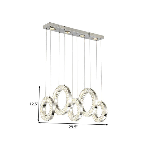 Hoop Crystal Led Pendant Light: Minimalist Chrome Ceiling Lamp In White/Warm Light
