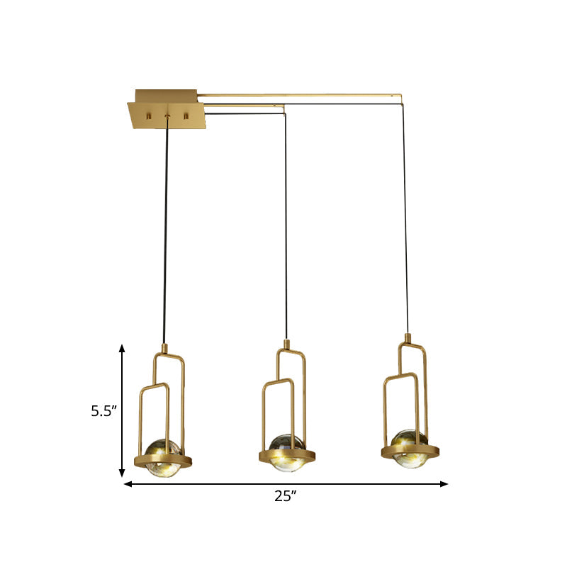 Gold Crystal Pendant Light With 3 Led Balls For Modern Dining Room
