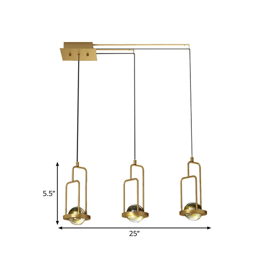 Gold Crystal Pendant Light With 3 Led Balls For Modern Dining Room