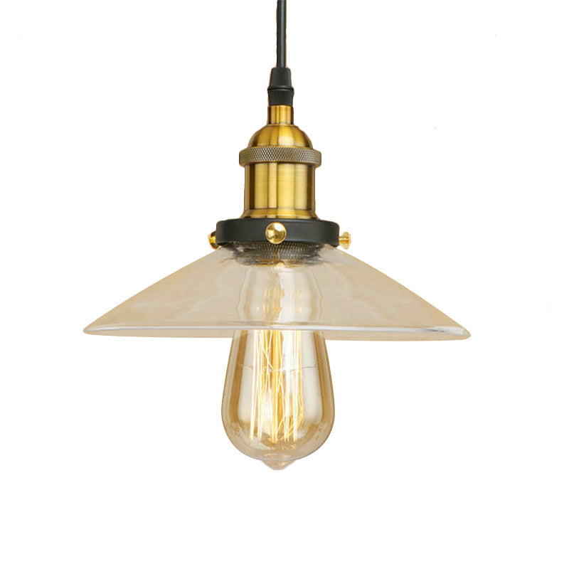 Industrial Clear Glass Pendant Lamp With Cone Shade - Black/Rust/Copper Finish Living Room Hanging