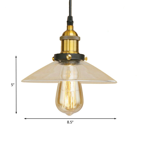 Industrial Clear Glass Pendant Lamp With Cone Shade - Black/Rust/Copper Finish Living Room Hanging