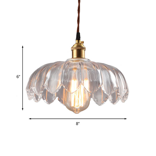 Scalloped Shade Clear Glass Pendant Lighting - Single Bulb Industrial Ceiling Light For Living Room