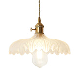 Brass Scalloped Pendant Ceiling Light With Frosted Glass For Living Room - Farmhouse Hanging Lamp