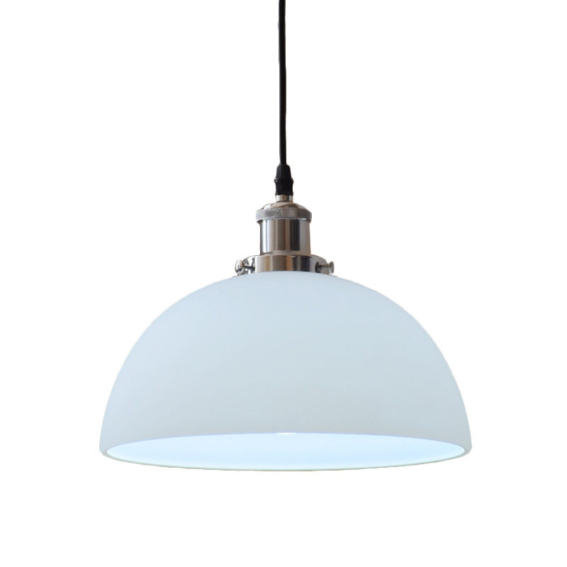 White Glass Industrial Pendant Light Fixture For Living Room With Chrome Dome Ceiling Mount