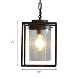 Industrial Seeded Glass Pendant With Black Cage For Indoor Lighting