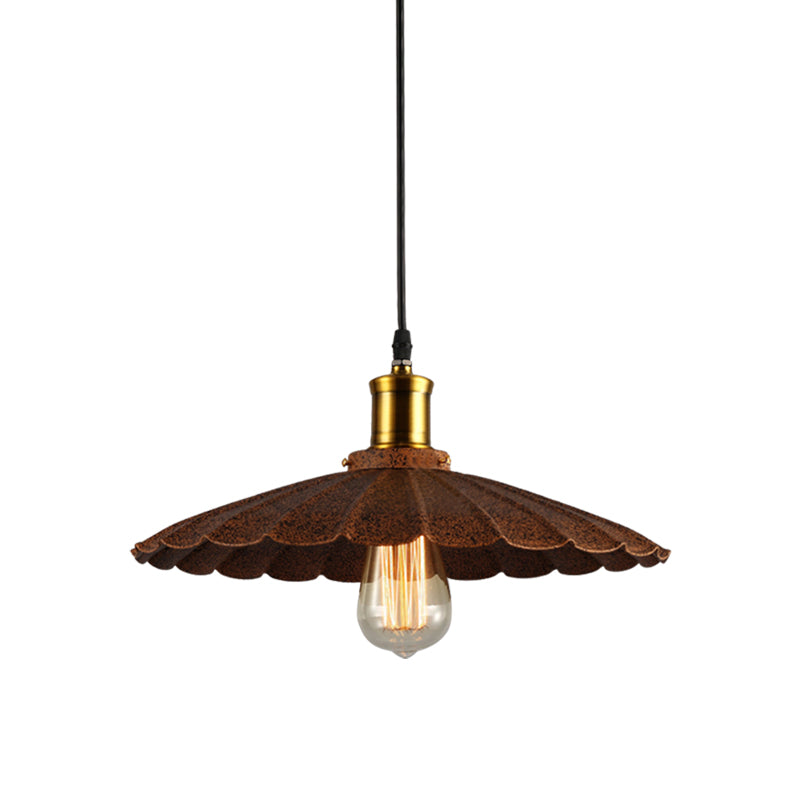 Rustic Scalloped Pendant Light - Lodge Style Iron Kitchen Hanging Lamp 10’/12’ Diameter