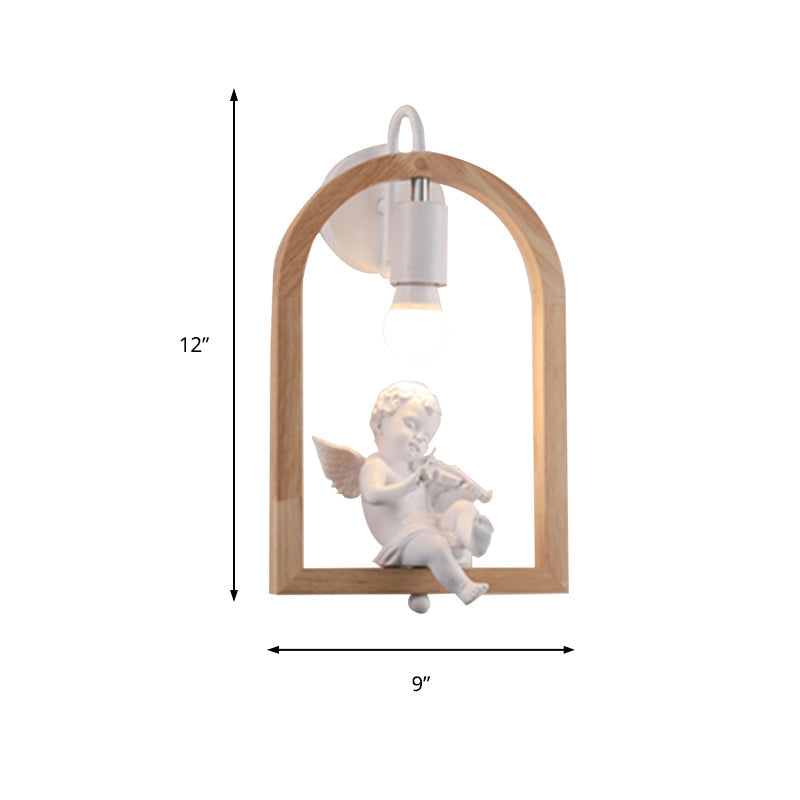 Modern Beige Wooden Arched Shelf Wall Light With Lovely Deco Boutique Sconce Lamp