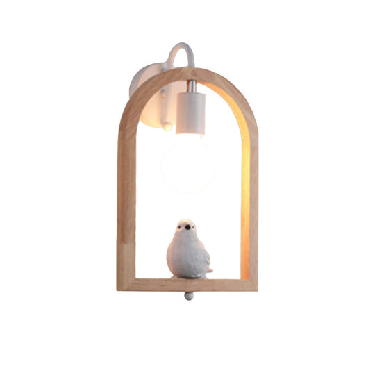 Modern Beige Wooden Arched Shelf Wall Light With Lovely Deco Boutique Sconce Lamp