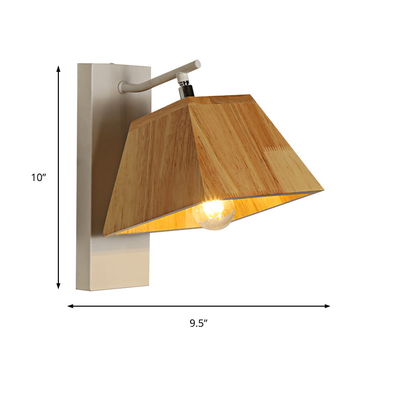 Beige Trapezoid Shade Rotatable Wood Wall Sconce - Modern Balcony Bedroom Lamp