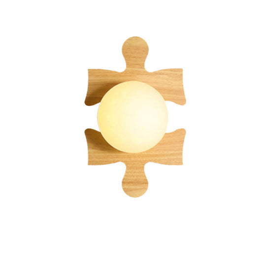 Japanese Style Wooden Puzzle Base Wall Light - 1 Beige Sconce Lamp For Corridor & Kitchen Wood / D