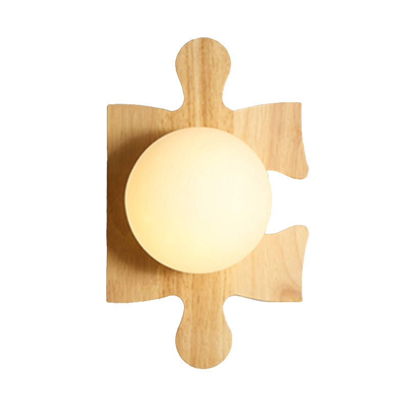 Japanese Style Wooden Puzzle Base Wall Light - 1 Beige Sconce Lamp For Corridor & Kitchen Wood / C