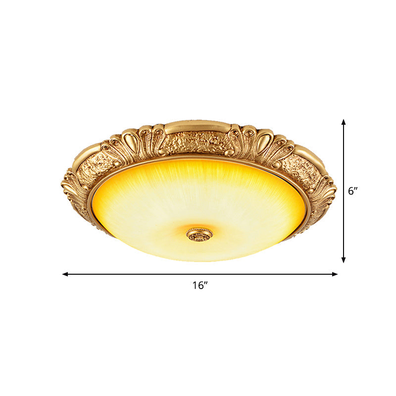 12’/16’/19.5’ Led Flush Mount Ceiling Light In Gold With Amber Glass