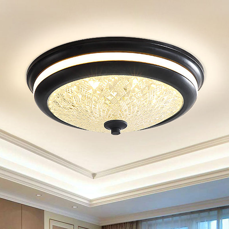 Retro Style Ceiling Lamp In Black/Gold With Lattice Glass And Led Flush Mount - 16’/19.5’ W