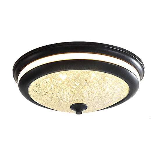 Retro Style Ceiling Lamp In Black/Gold With Lattice Glass And Led Flush Mount - 16’/19.5’ W