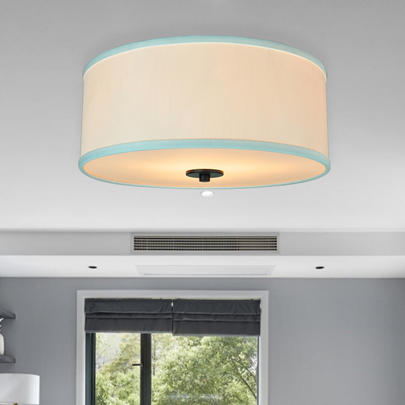 Modern Drum Shade Flush Mount Light With 5 Bulbs 16’/19.5’ Wide Grey/White Green Rim - Bedroom
