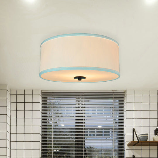 Modern Drum Shade Flush Mount Light With 5 Bulbs 16’/19.5’ Wide Grey/White Green Rim - Bedroom