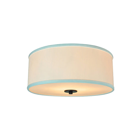 Modern Drum Shade Flush Mount Light With 5 Bulbs 16’/19.5’ Wide Grey/White Green Rim - Bedroom