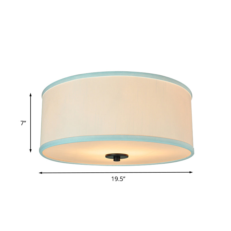 Modern Drum Shade Flush Mount Light With 5 Bulbs 16’/19.5’ Wide Grey/White Green Rim - Bedroom