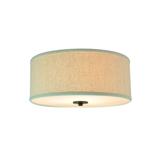 Modern Drum Shade Flush Mount Light With 5 Bulbs 16’/19.5’ Wide Grey/White Green Rim - Bedroom
