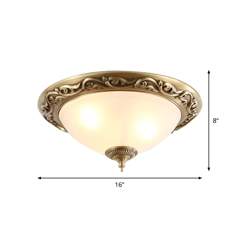 Opaline Glass Brass Flush Ceiling Light - Traditional Bedroom Lighting (12’/16’/19.5’ 2/3 Heads)