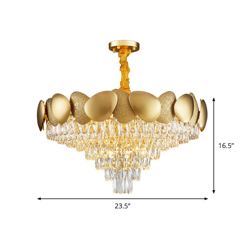 Modern Crystal Tapered Chandelier Pendant Lamp With 11 Bulbs In Stylish Gold