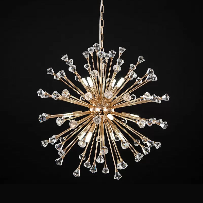 Minimalist Gold Crystal Urchin Chandelier: 12-Light Pendant For Living Rooms