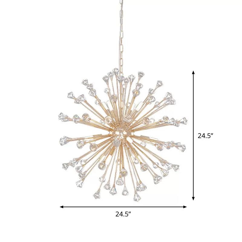 Minimalist Gold Crystal Urchin Chandelier: 12-Light Pendant For Living Rooms