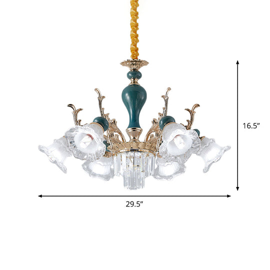 Traditional Blue Floral Crystal Chandelier Suspension Lamp With 6/8 Heads