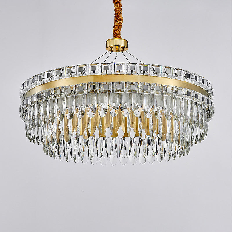 2-Tier Crystal Led Chandelier Modern Living Room Pendant Light In Gold 18’/23.5’ Width