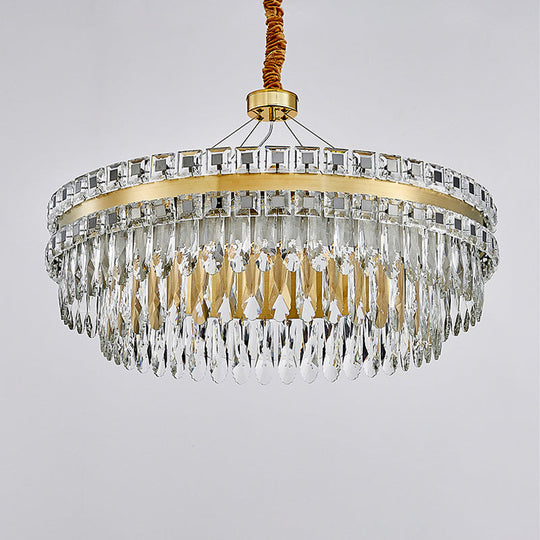 2-Tier Crystal Led Chandelier Modern Living Room Pendant Light In Gold 18’/23.5’ Width