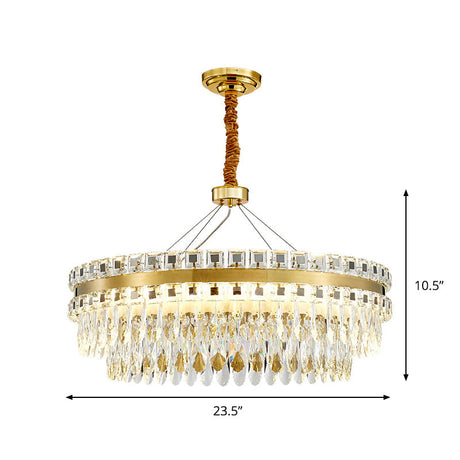 2-Tier Crystal Led Chandelier Modern Living Room Pendant Light In Gold 18’/23.5’ Width