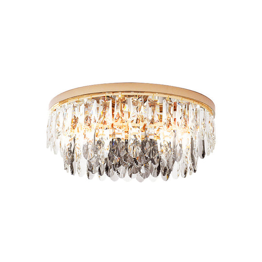 Clear Crystal Drum Flush Light - Contemporary Hotel Ceiling Fixture (3/4 - Light 11’/16’ Width)