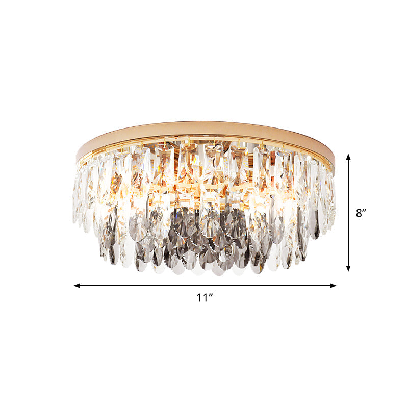 Clear Crystal Drum Flush Light - Contemporary Hotel Ceiling Fixture (3/4 - Light 11’/16’ Width)