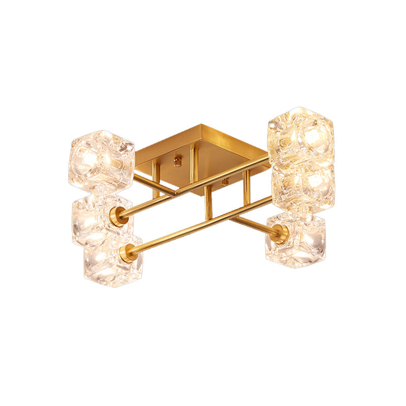 Gold Branching Crystal Ceiling Light - Postmodern Semi - Mount For Bedroom (4/6 - Head)