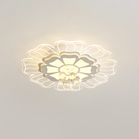 Modern Crystal Blossom Led Flush Mount Ceiling Light Fixture - White Multiple Sizes Available