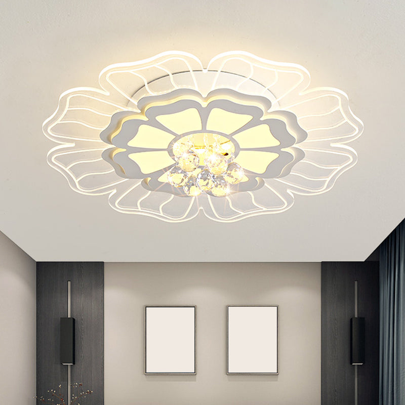 Modern Crystal Blossom Led Flush Mount Ceiling Light Fixture - White Multiple Sizes Available /