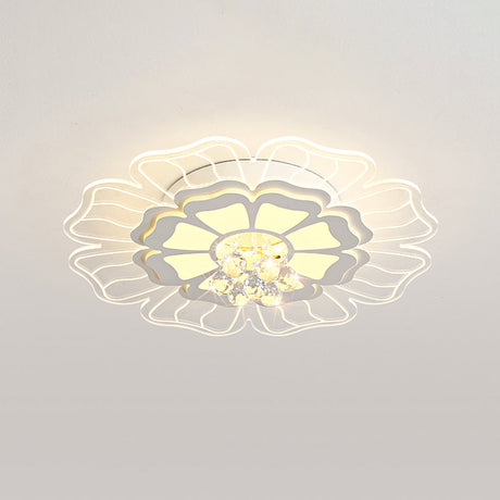 Modern Crystal Blossom Led Flush Mount Ceiling Light Fixture - White Multiple Sizes Available