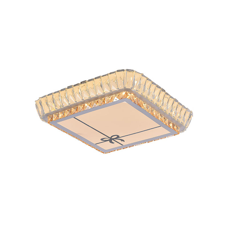 Contemporary Crystal Ceiling Flush Light With Led And White Trellis/Bowknot Design