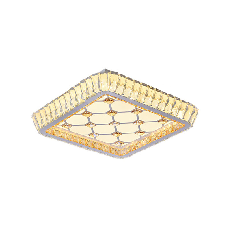 Contemporary Crystal Ceiling Flush Light With Led And White Trellis/Bowknot Design