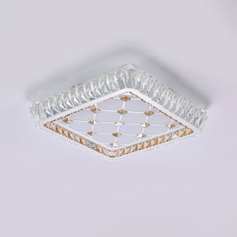 Contemporary Crystal Ceiling Flush Light With Led And White Trellis/Bowknot Design