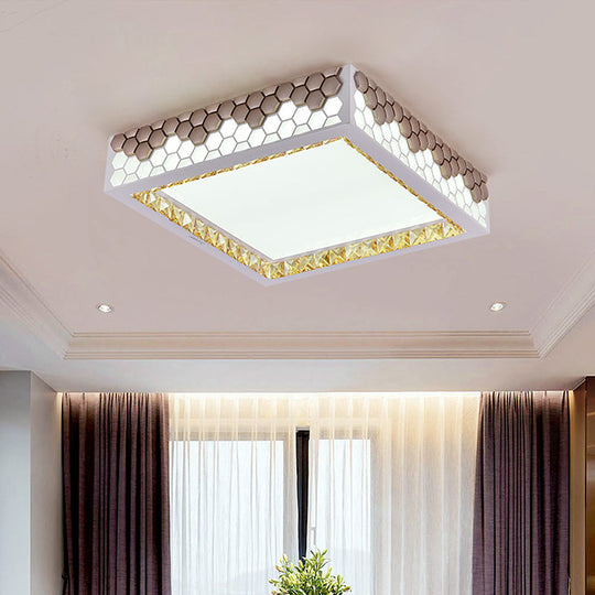 Modern Crystal Flush Mount Ceiling Light Fixture With Honeycomb Design - White-Gold Led Lighting For