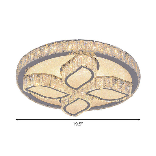 Clear Cut Crystal Led Flushmount Ceiling Light - Modern Leaf Design For Bedroom Lighting