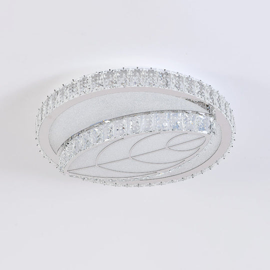 Clear Cut Crystal Led Flushmount Ceiling Light - Modern Leaf Design For Bedroom Lighting