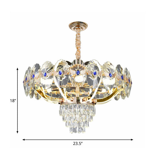 Modern Led Chandelier With Crystal Shade - Gold Oblong Pendant Light
