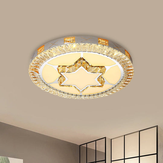 Led Crystal Ceiling Light Flush-Mount Fixture - Modern Chrome With Clear Inlaid Diamond/Flower/Star